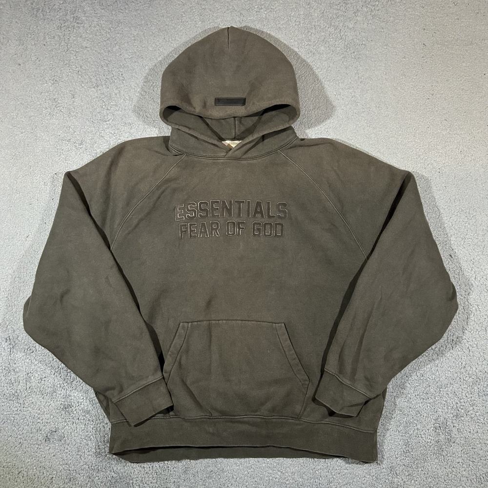 Fear of God Essentials Men's 2XL Olive Brown Pullover Hoodie Graphic #3920